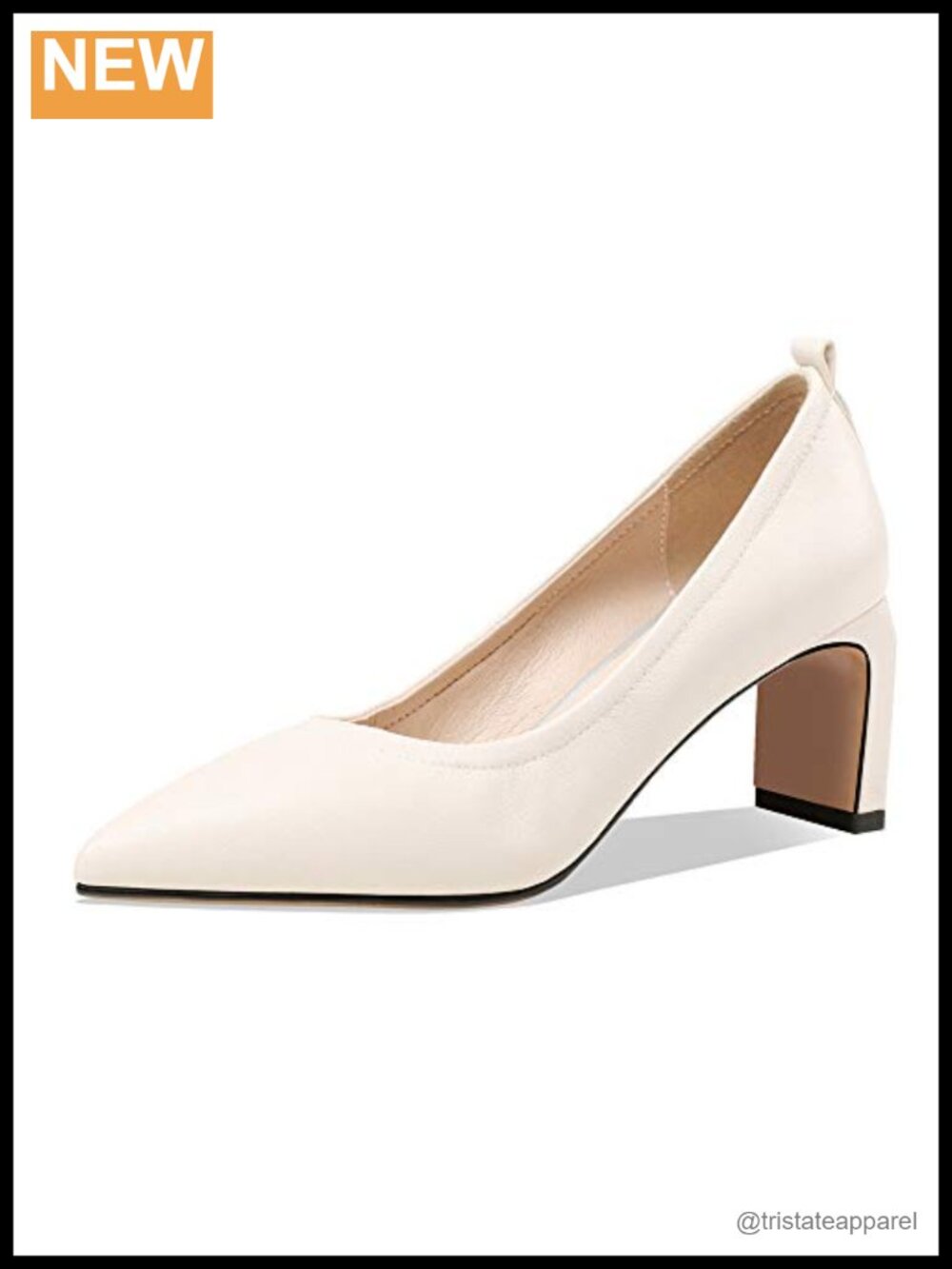 Women's Genuine Leather Pointed Toe Mid Block Heel Dress Pumps